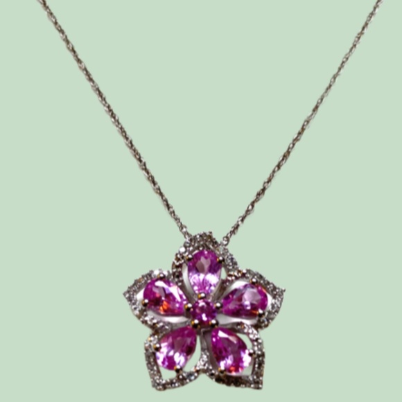 Sterling Silver Lab Created Sapphire Necklace - Picture 7 of 7